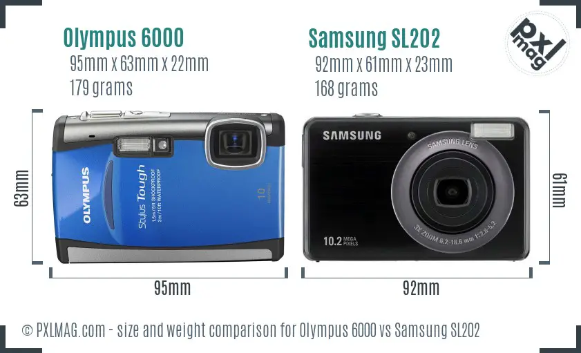 Olympus 6000 vs Samsung SL202 size comparison