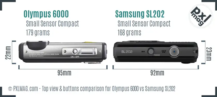 Olympus 6000 vs Samsung SL202 top view buttons comparison