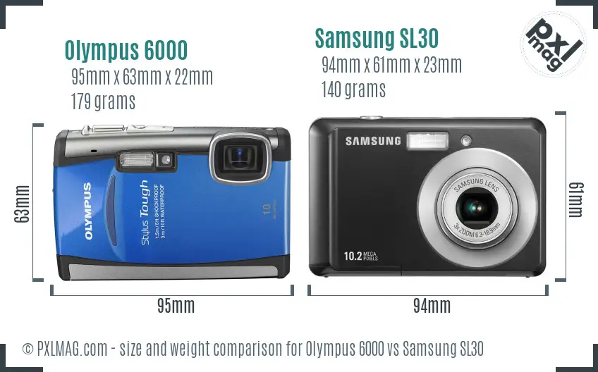 Olympus 6000 vs Samsung SL30 size comparison