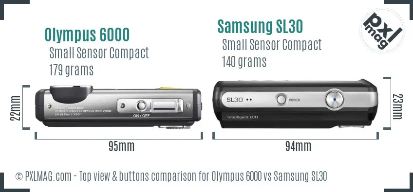 Olympus 6000 vs Samsung SL30 top view buttons comparison