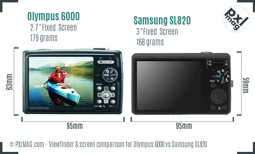 Olympus 6000 vs Samsung SL820 Screen and Viewfinder comparison