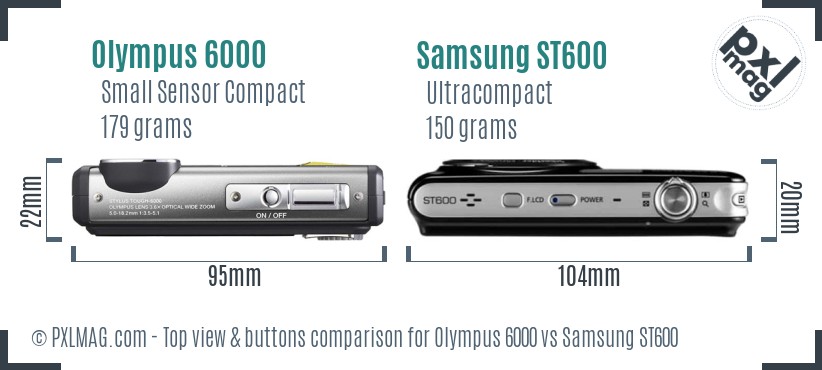 Olympus 6000 vs Samsung ST600 top view buttons comparison