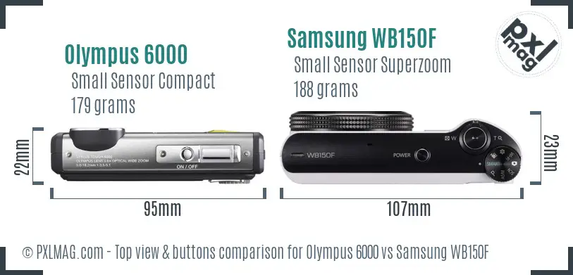 Olympus 6000 vs Samsung WB150F top view buttons comparison Olympus 6000 vs Samsung WB150F top view buttons comparison