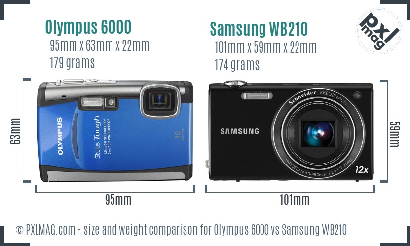 Olympus 6000 vs Samsung WB210 size comparison