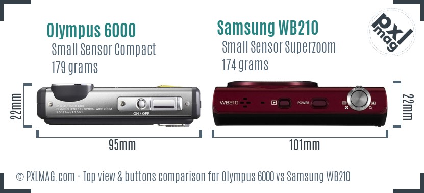 Olympus 6000 vs Samsung WB210 top view buttons comparison