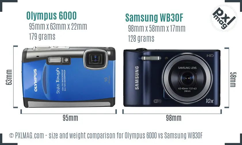 Olympus 6000 vs Samsung WB30F size comparison