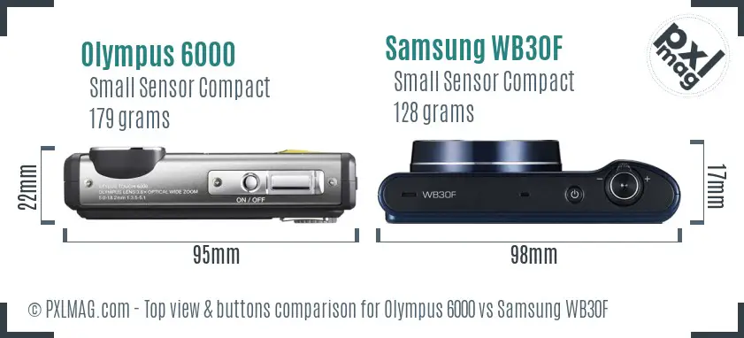 Olympus 6000 vs Samsung WB30F top view buttons comparison