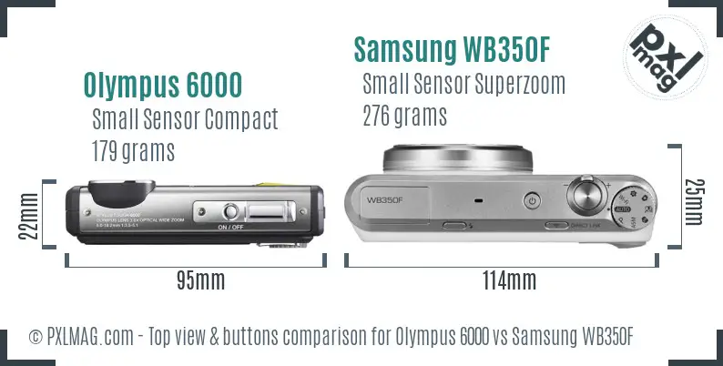 Olympus 6000 vs Samsung WB350F top view buttons comparison Olympus 6000 vs Samsung WB350F top view buttons comparison
