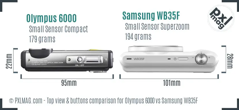 Olympus 6000 vs Samsung WB35F top view buttons comparison Olympus 6000 vs Samsung WB35F top view buttons comparison