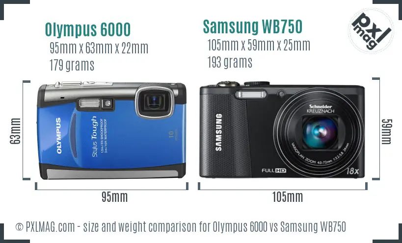 Olympus 6000 vs Samsung WB750 size comparison