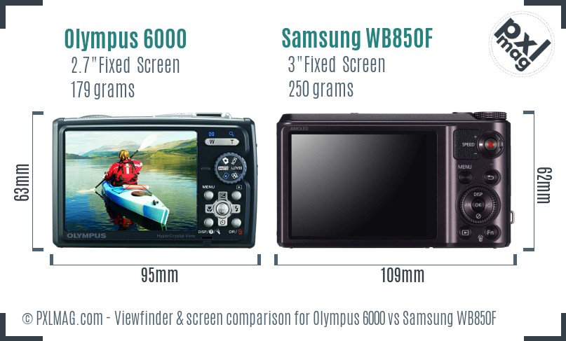 Olympus 6000 vs Samsung WB850F Screen and Viewfinder comparison