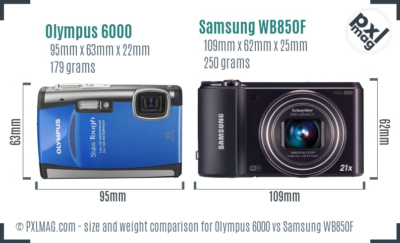 Olympus 6000 vs Samsung WB850F size comparison