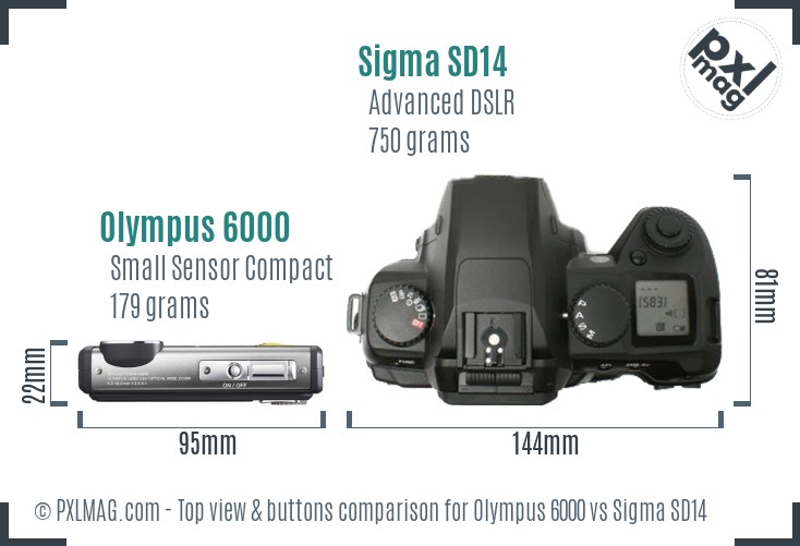 Olympus 6000 vs Sigma SD14 top view buttons comparison