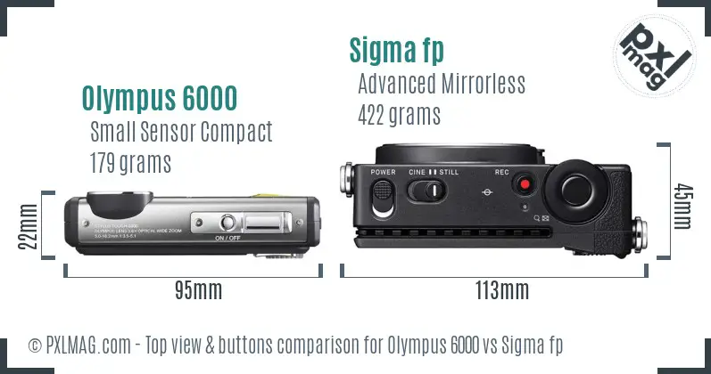 Olympus 6000 vs Sigma fp top view buttons comparison Olympus 6000 vs Sigma fp top view buttons comparison