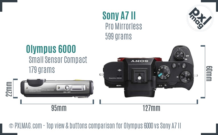 Olympus 6000 vs Sony A7 II top view buttons comparison