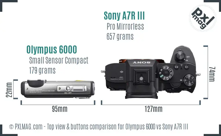 Olympus 6000 vs Sony A7R III top view buttons comparison