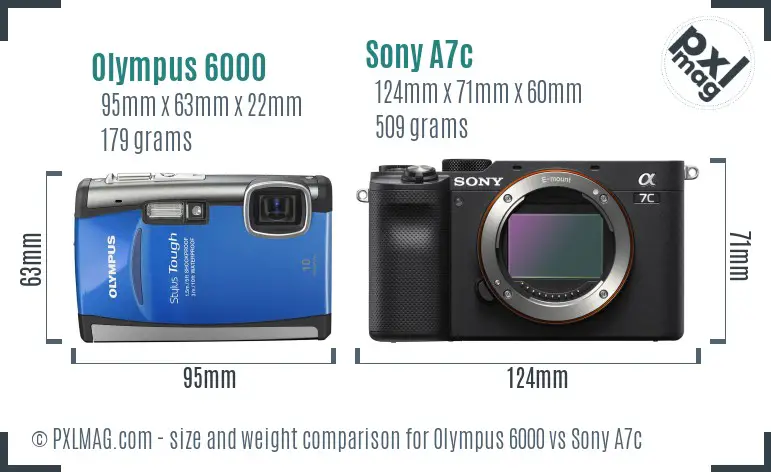 Olympus 6000 vs Sony A7c size comparison