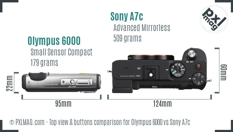 Olympus 6000 vs Sony A7c top view buttons comparison