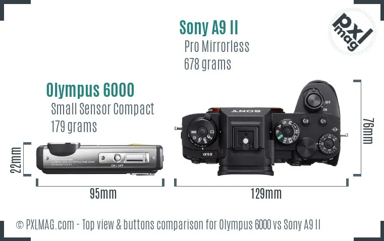 Olympus 6000 vs Sony A9 II top view buttons comparison
