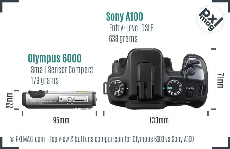 Olympus 6000 vs Sony A100 top view buttons comparison