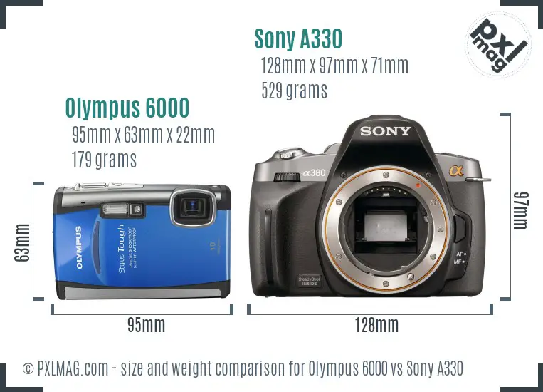 Olympus 6000 vs Sony A330 size comparison
