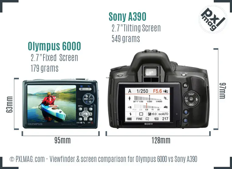 Olympus 6000 vs Sony A390 Screen and Viewfinder comparison
