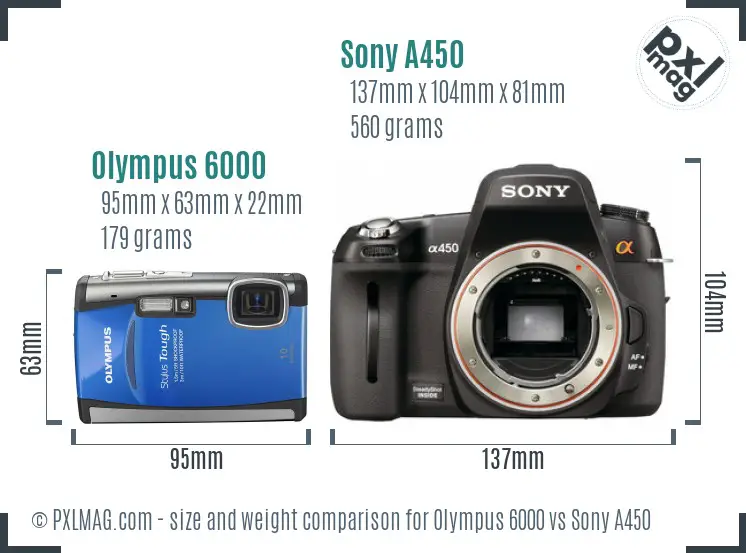 Olympus 6000 vs Sony A450 size comparison