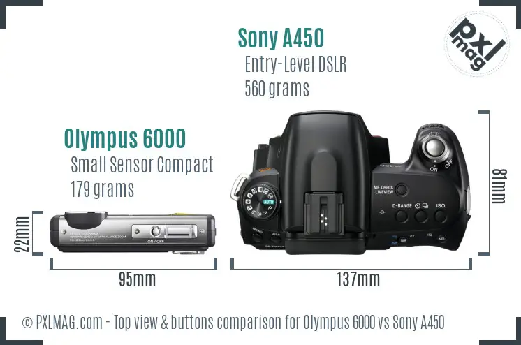 Olympus 6000 vs Sony A450 top view buttons comparison