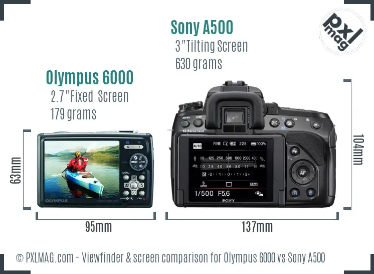 Olympus 6000 vs Sony A500 Screen and Viewfinder comparison