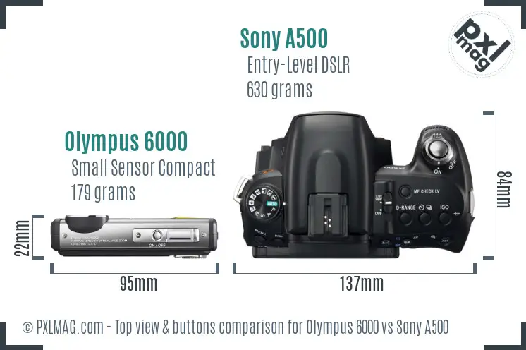 Olympus 6000 vs Sony A500 top view buttons comparison