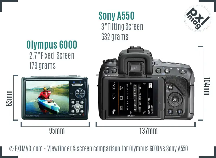 Olympus 6000 vs Sony A550 Screen and Viewfinder comparison