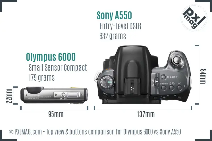 Olympus 6000 vs Sony A550 top view buttons comparison