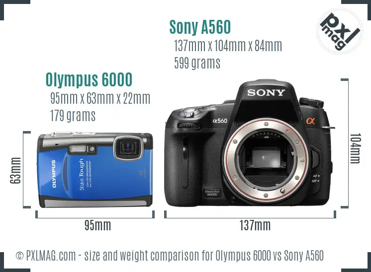 Olympus 6000 vs Sony A560 size comparison