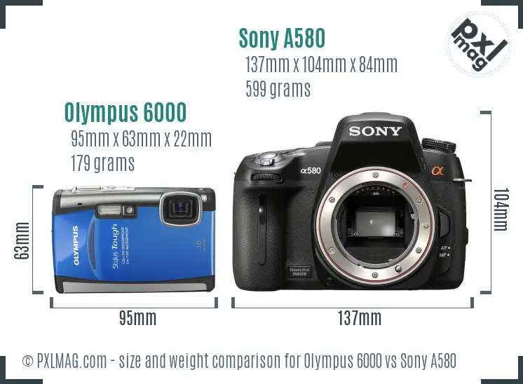 Olympus 6000 vs Sony A580 size comparison