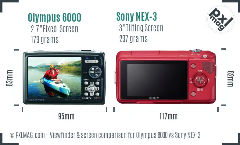 Olympus 6000 vs Sony NEX-3 Screen and Viewfinder comparison