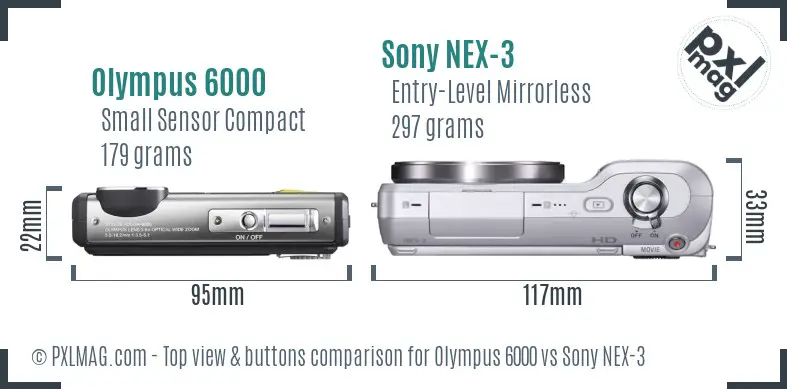 Olympus 6000 vs Sony NEX-3 top view buttons comparison