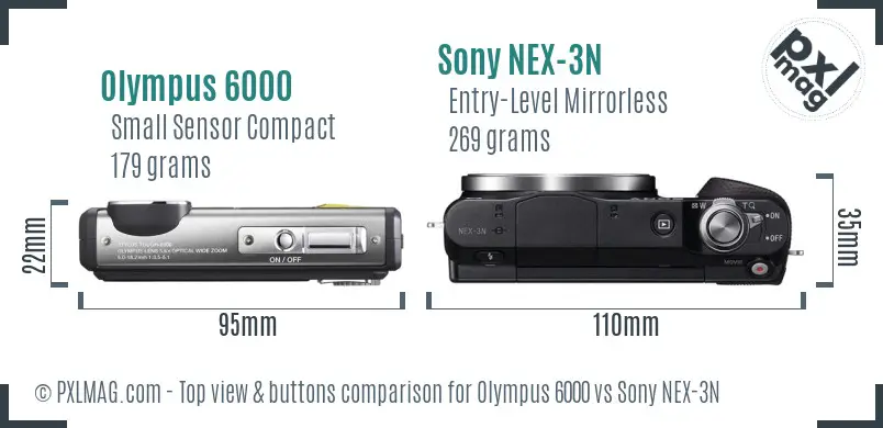 Olympus 6000 vs Sony NEX-3N top view buttons comparison