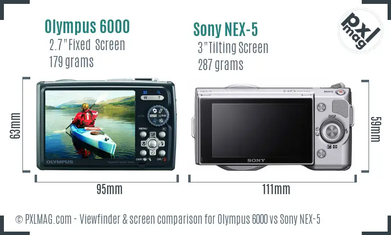 Olympus 6000 vs Sony NEX-5 Screen and Viewfinder comparison