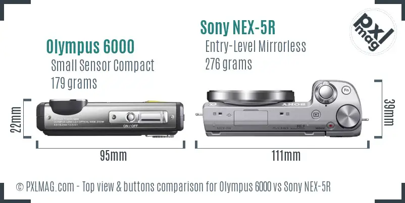Olympus 6000 vs Sony NEX-5R top view buttons comparison