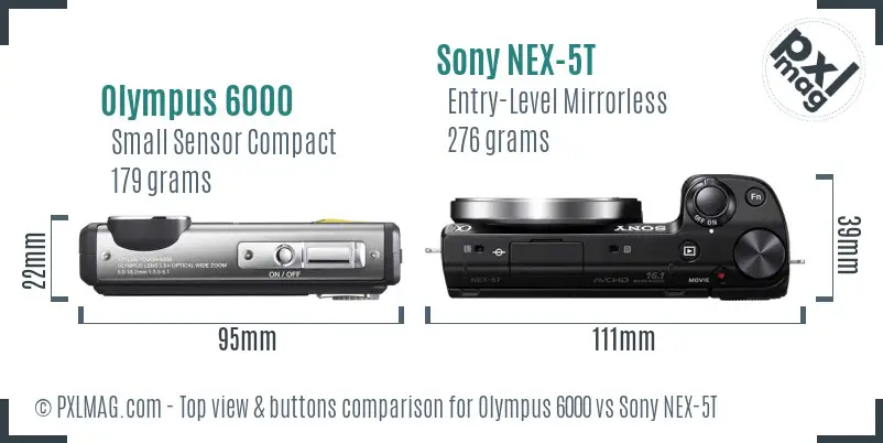 Olympus 6000 vs Sony NEX-5T top view buttons comparison