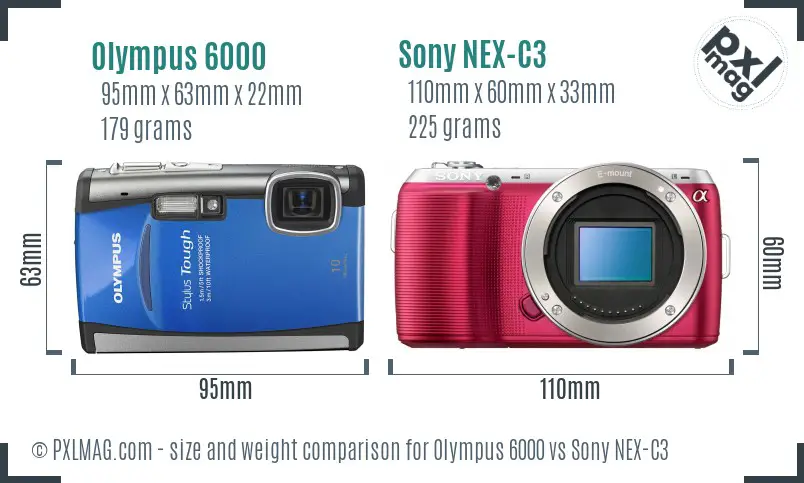 Olympus 6000 vs Sony NEX-C3 size comparison