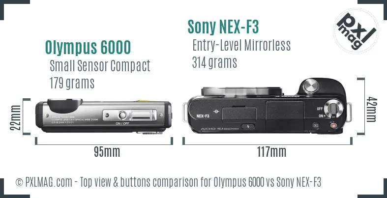Olympus 6000 vs Sony NEX-F3 top view buttons comparison