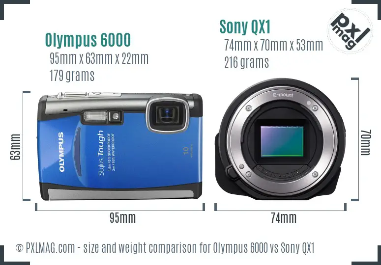 Olympus 6000 vs Sony QX1 size comparison
