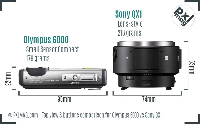 Olympus 6000 vs Sony QX1 top view buttons comparison