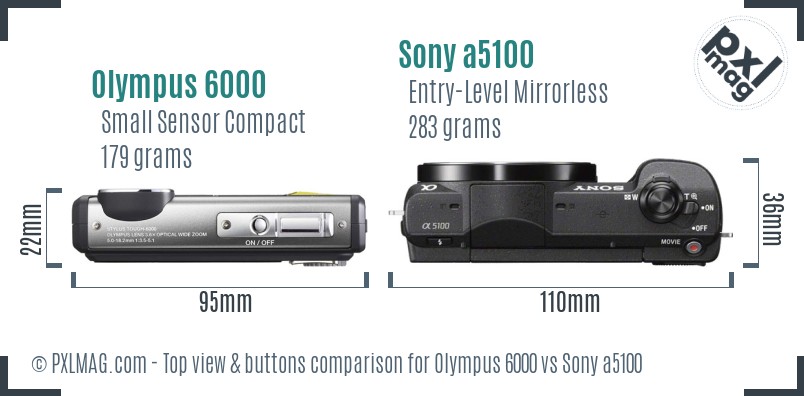 Olympus 6000 vs Sony a5100 top view buttons comparison