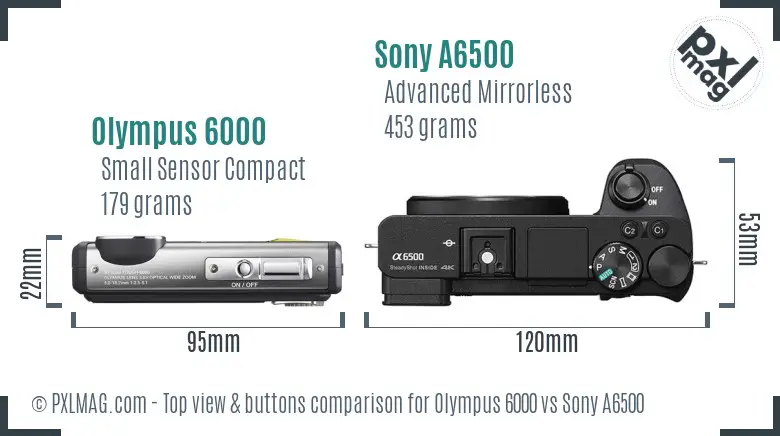 Olympus 6000 vs Sony A6500 top view buttons comparison