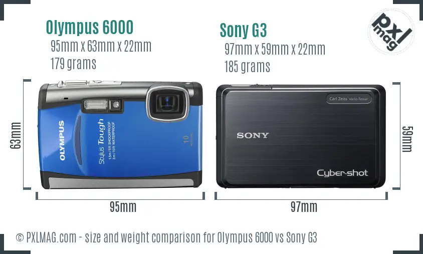 Olympus 6000 vs Sony G3 size comparison
