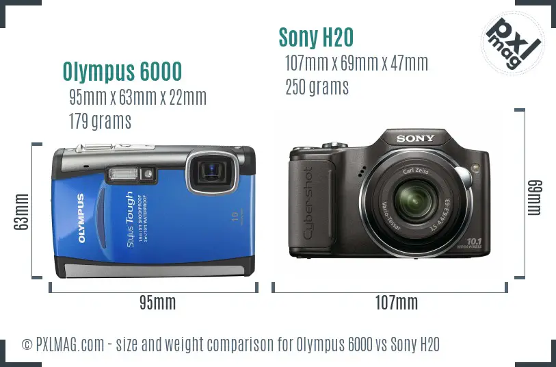 Olympus 6000 vs Sony H20 size comparison