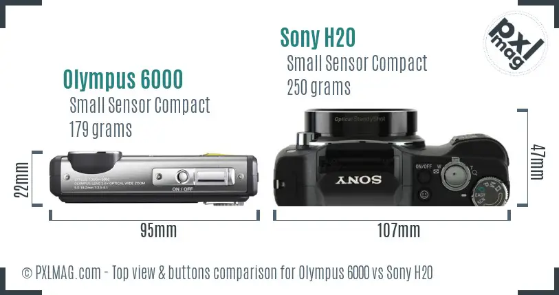 Olympus 6000 vs Sony H20 top view buttons comparison