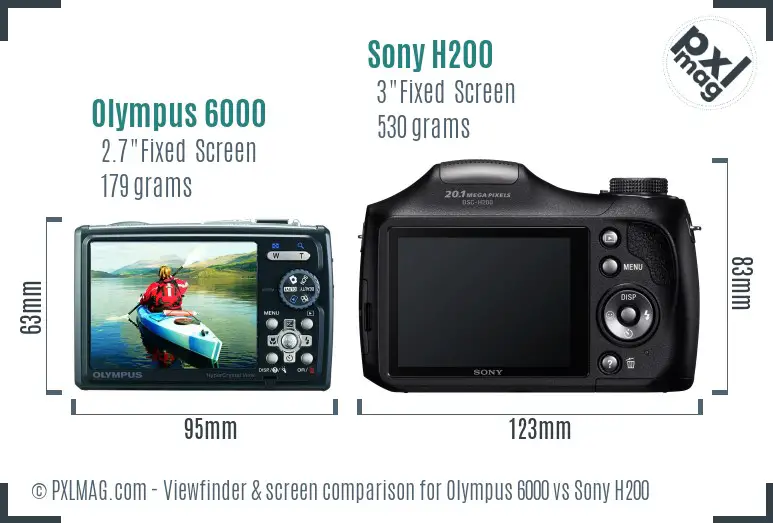 Olympus 6000 vs Sony H200 Screen and Viewfinder comparison
